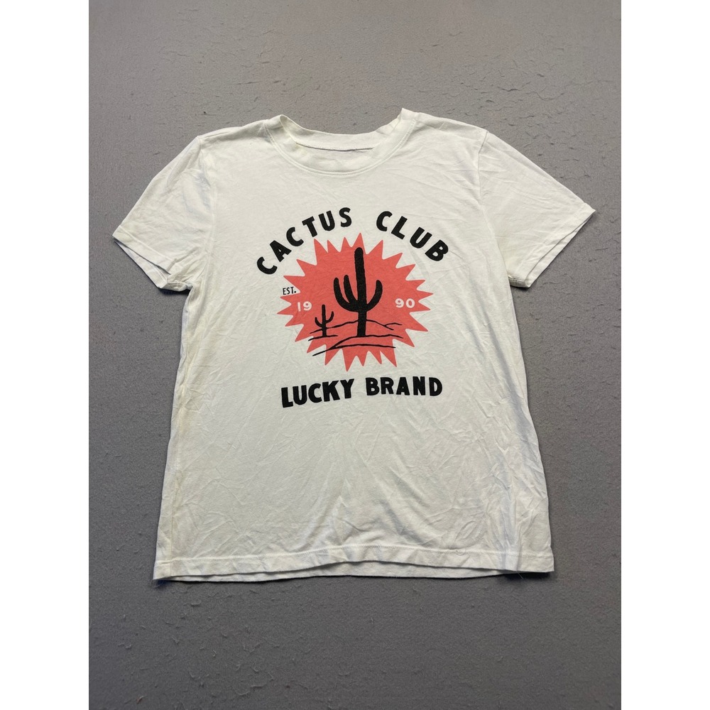 Lucky Brand Cactus Club Graphic Tee Cotton Blend Cream Small Womens